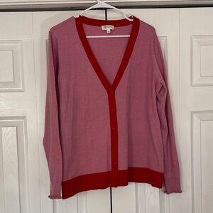 Candace Cameron Bure Pink Cardigan with Red Trim